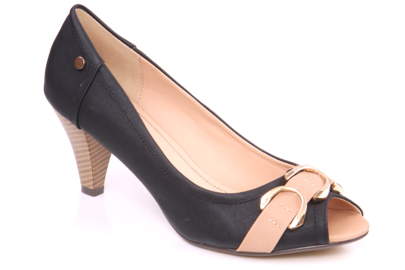 Womens Buckled Adorn 'Moni' Peep Toe Court Shoes