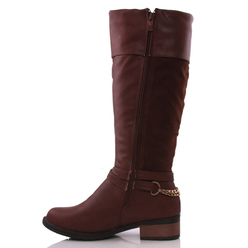 Womens ‘Penny’ Chain Decorated Winter Knee High Boots