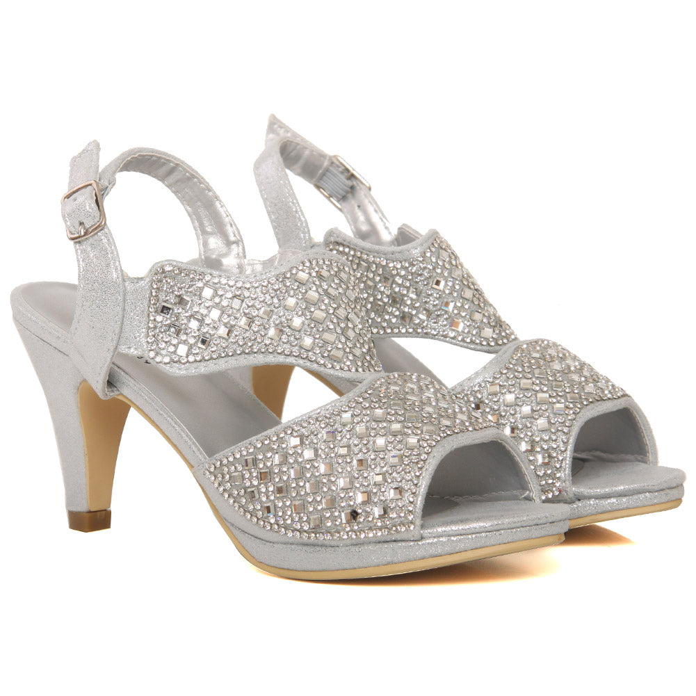 Girls “QUINCY” Sling Back Peep Toe Kitten Heel