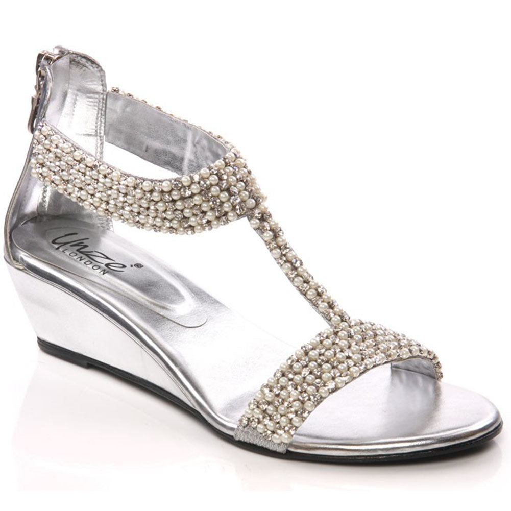 Womens Embellished 'Celine' T Strap Sandals