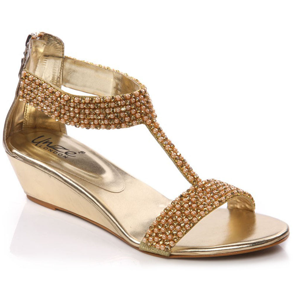 Womens Embellished 'Celine' T Strap Sandals