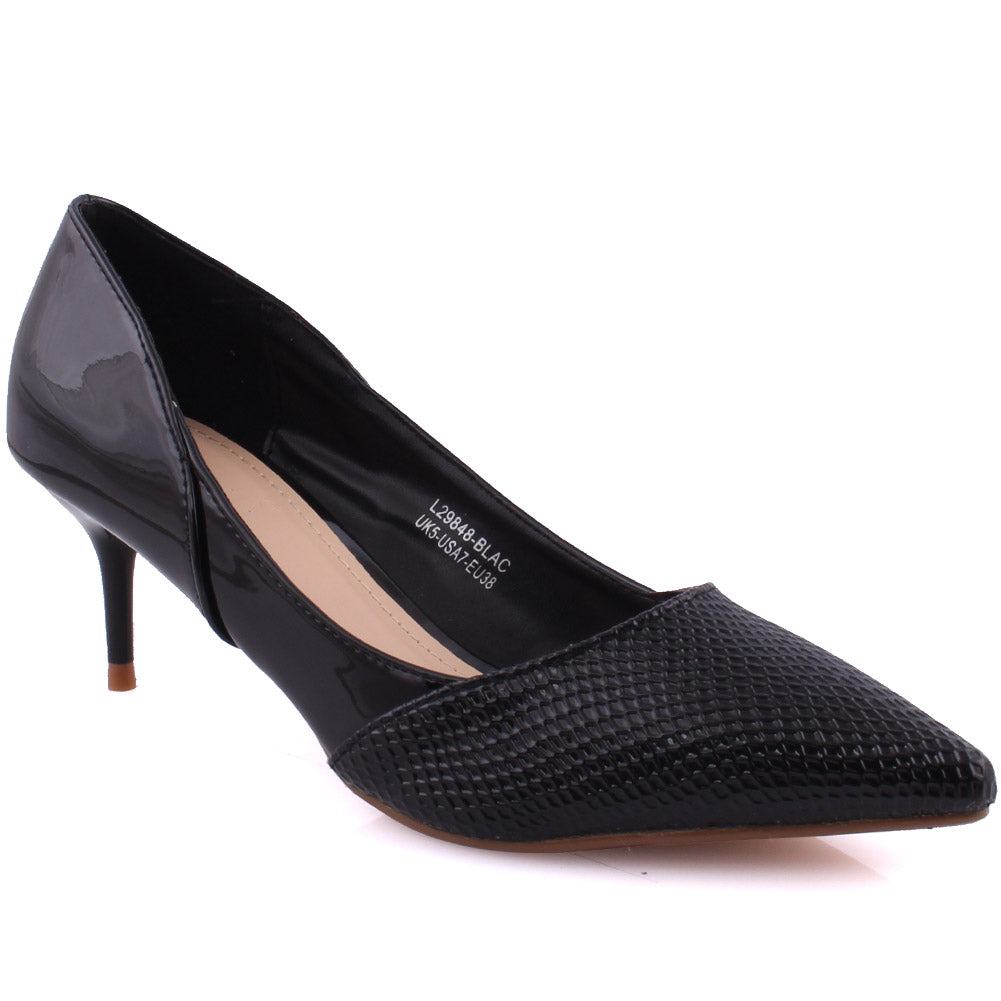 Women “ALAIR” Textured Pointy Toe Slip On Kitten Heels Shoes