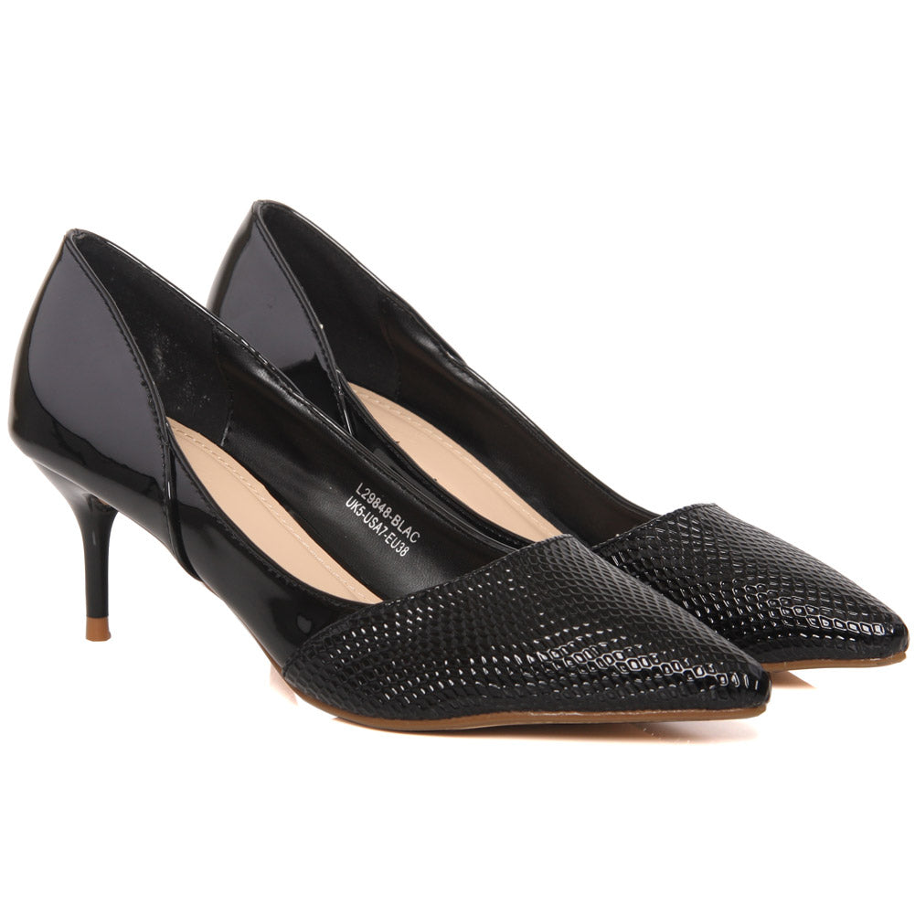 Women “ALAIR” Textured Pointy Toe Slip On Kitten Heels Shoes