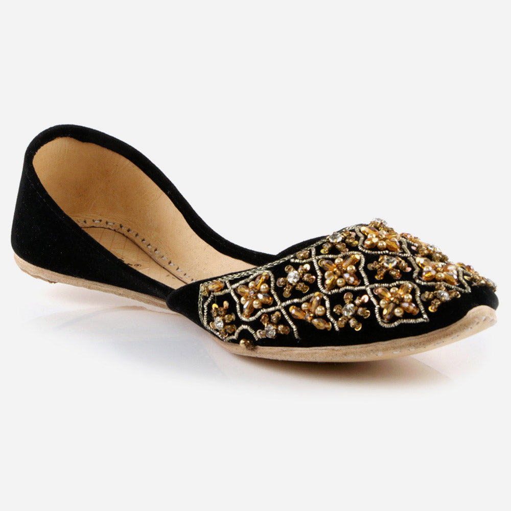 Women Ladies Sequins Detailing Traditional Indian Wedding Bridal Slip Ons Evening Party Handmade Leather Khussa Pumps Shoes