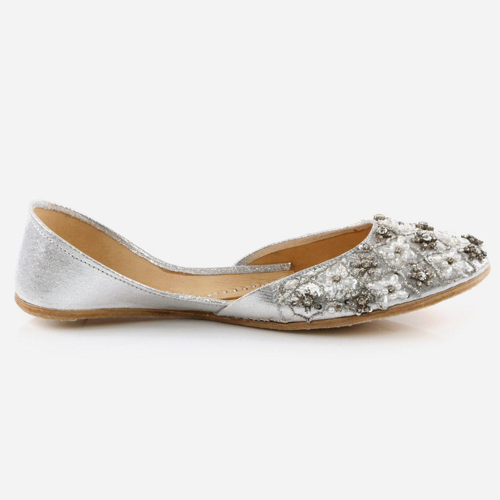 Women Ladies Sequins Detailing Traditional Indian Wedding Bridal Slip Ons Evening Party Handmade Leather Khussa Pumps Shoes