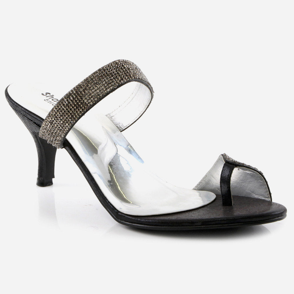 Women Ladies Crystals Adorned Toe Ring Single Bar Stiletto Slide in Party Evening Bridal Comfy Fashion Sandals Shoes