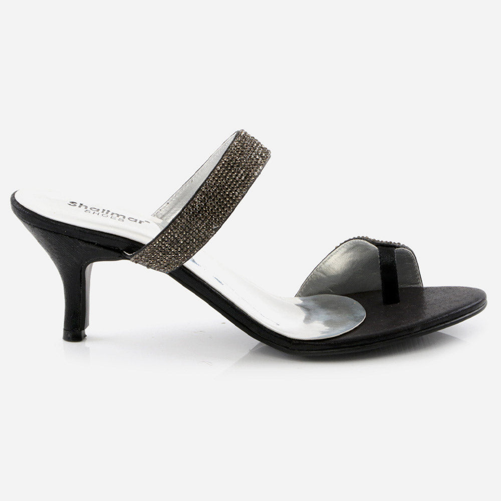 Women Ladies Crystals Adorned Toe Ring Single Bar Stiletto Slide in Party Evening Bridal Comfy Fashion Sandals Shoes