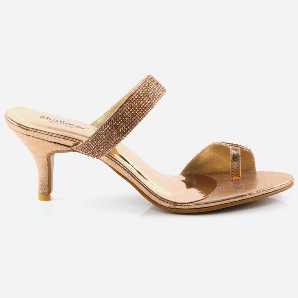 Women Ladies Crystals Adorned Toe Ring Single Bar Stiletto Slide in Party Evening Bridal Comfy Fashion Sandals Shoes