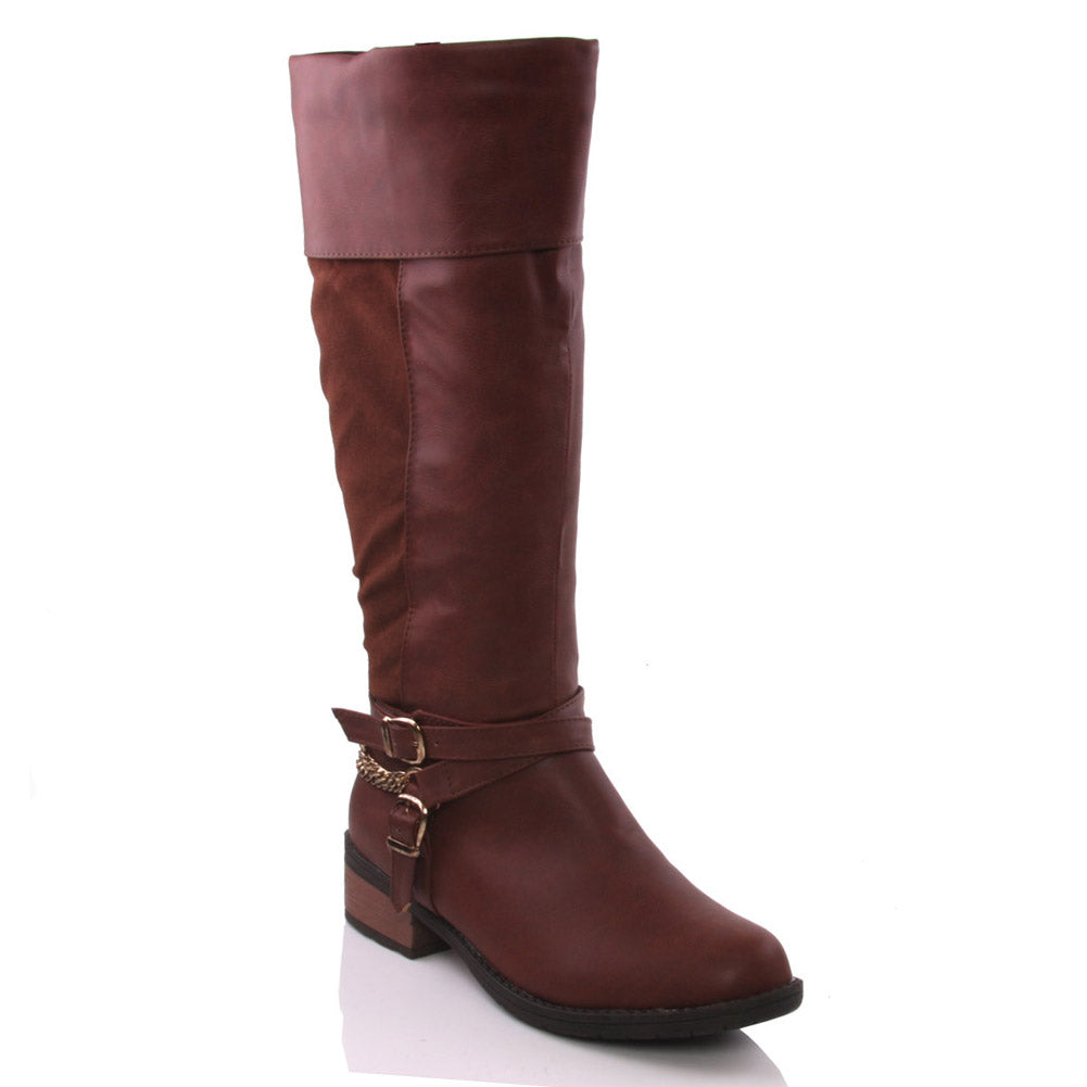 Womens ‘Penny’ Chain Decorated Winter Knee High Boots