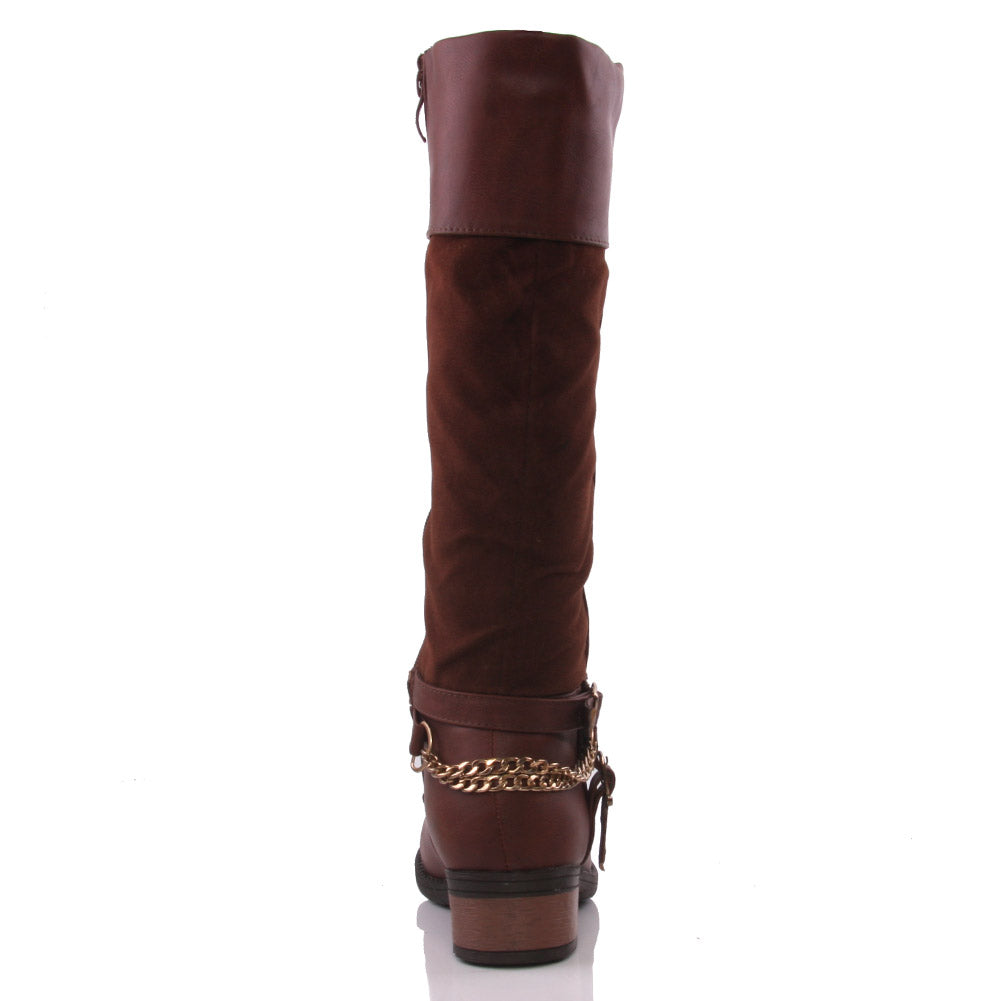 Womens ‘Penny’ Chain Decorated Winter Knee High Boots